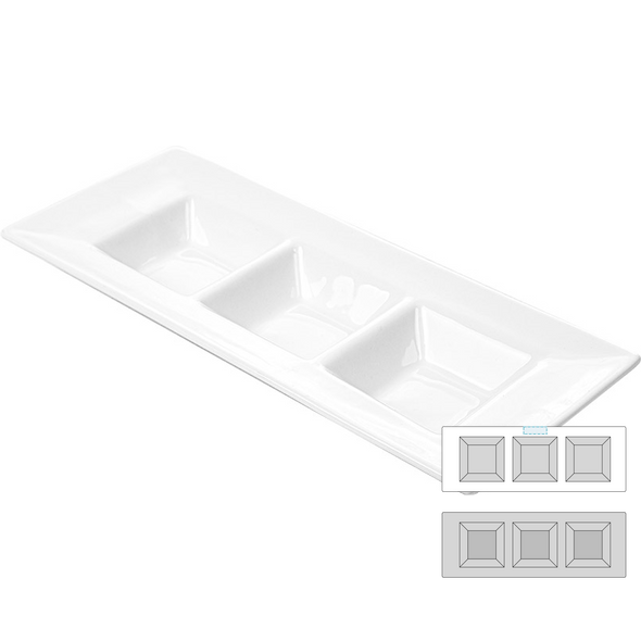 Rectangular Container with 3 Compartments White Porcelain